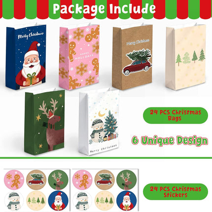24PCS Christmas Treat Bags – Gift Bags with Stickers for Kids & Party