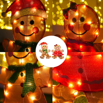 2-Piece Lighted 23" Gingerbread Men – Outdoor Xmas Yard Decorations