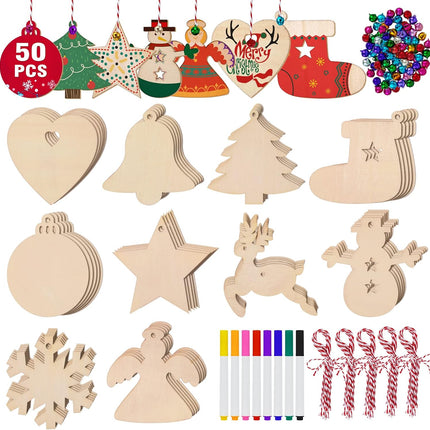 158 PCS Wooden Christmas Ornaments – Unfinished Wood Slices & Craft Set with Twine