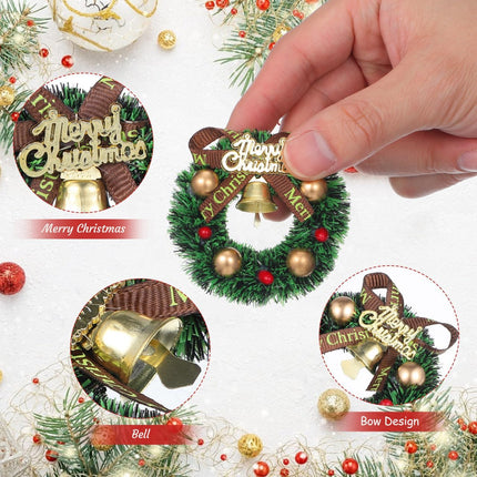 10PCS Mini Christmas Wreaths 2.36" – Green Wreaths with Bows for Crafts