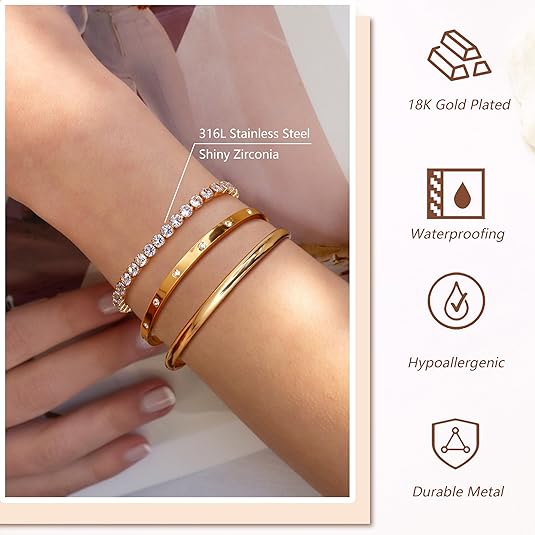 14K Gold Plated Bracelet Set – Trendy Bangles, Chains & Cuffs, 3/4PCS