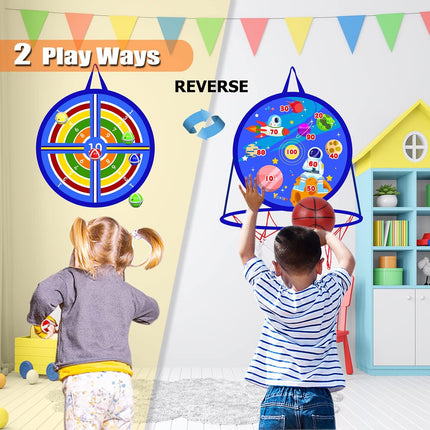 2-in-1 Kids Basketball Hoop & Dart Board, Indoor Outdoor Sports Game Toy