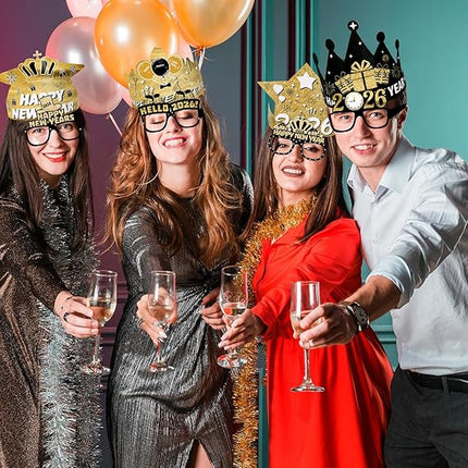 12 PCS Happy New Year 2026 Party Supplies Hats Crowns & Eyeglasses