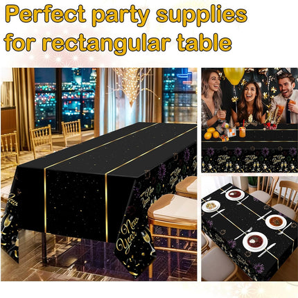 2-Piece 2026 NYE Tablecloths – Black & Gold Disposable Table Covers