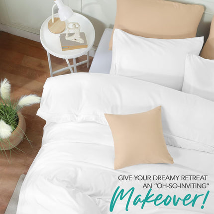 3-Piece Queen Duvet Cover Set, Soft Brushed Microfiber, Zipper, 2 Pillowcases, White