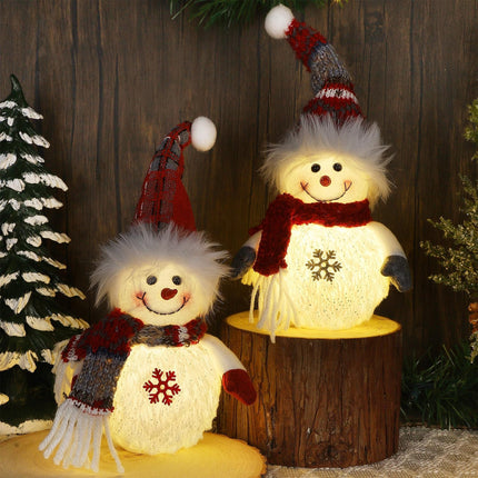 2-Pack 10" Lighted Plush Snowmen, Battery Operated Xmas Tabletop Decorations