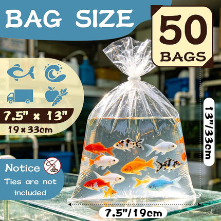 50 Pack Live Fish Shipping Bags 7.5 x 13 Inch 3 Mil Heavy Duty Leakproof Plastic