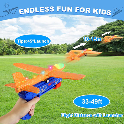 3-Pack LED Airplane Launcher Toy – Foam Glider Planes for Kids 4–12