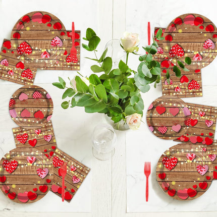 96 PCS Valentine’s Day Party Set: Heart Plates & Napkins for 24 Guests