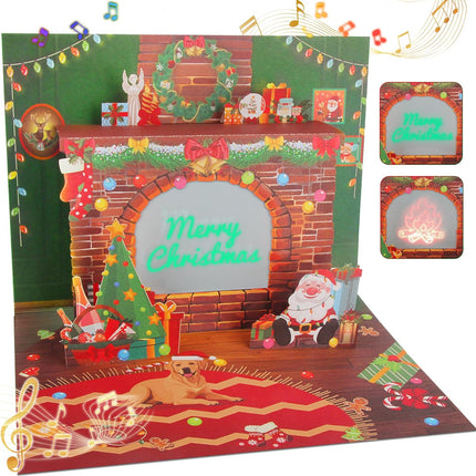Christmas Gift Card with 3D Pop-up, Music, Lights & Fireplace Projection