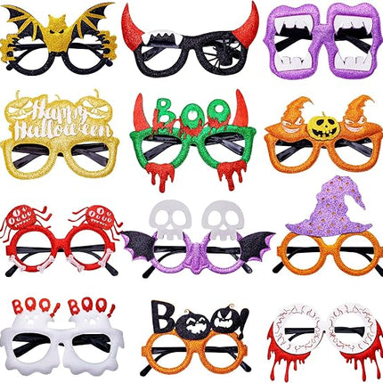 12-Piece Halloween Glitter Glasses, Fun Photo Booth Props & Party Favors