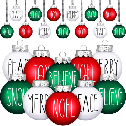 12PCS Christmas Ball Ornaments for Tree, 2.4 Inch Red, Green & White Hanging Decorations