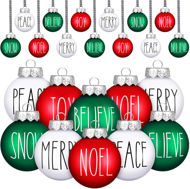 12PCS Christmas Ball Ornaments for Tree, 2.4 Inch Red, Green & White Hanging Decorations