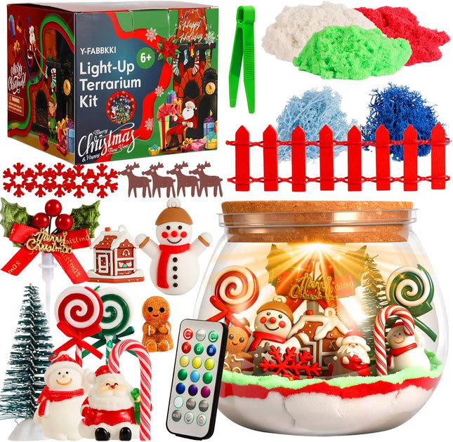 Christmas Terrarium Craft Kit for Kids – LED DIY Xmas Gift Set Ages 4-12