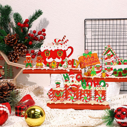 3PCS Christmas Wood Table Decor – North Pole Village & Candy House Centerpiece