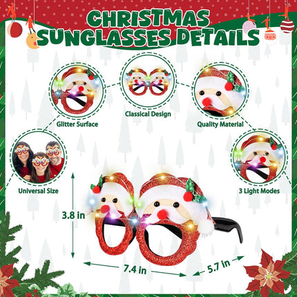 3 PCS Christmas Light-Up Necklace Headband Glasses Set LED Flashing Xmas