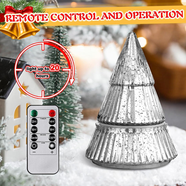 Christmas Tree Shape LED Candle Mercury Glass Lights Table Centerpiece