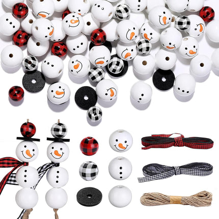 120 PCS Christmas Wooden Beads for DIY Crafts Snowman Ornaments