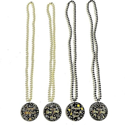 12-Piece New Year Party Bead Necklaces – Medallion Pendant Favors
