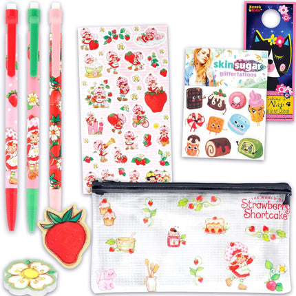 Strawberry Shortcake Doodling Set – Mechanical Pencils, Erasers, Stickers & Pouch