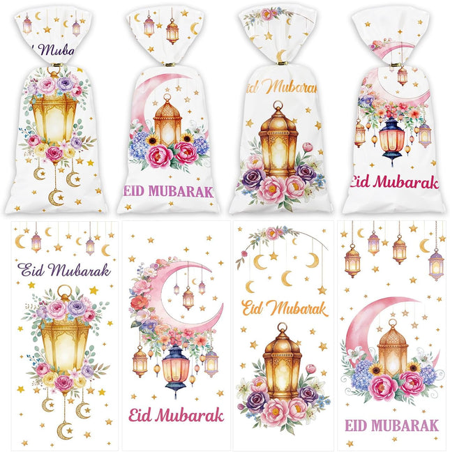 120PCS Eid Mubarak Treat Bags Ramadan Castle Moon Star Party Supplies