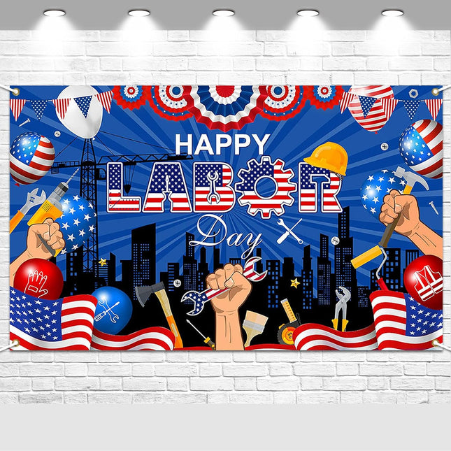 Happy Labor Day Backdrop Banner Party Decorations Photo Booth Prop
