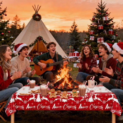 2-Pack Winter Christmas Tablecloths – Reindeer & Snowflake Disposable Decor