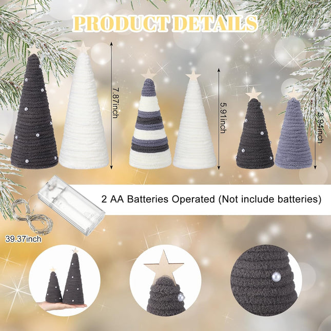 6 Pcs Boho Christmas Yarn Tree Set Natural Yarn Cone Pedestal Trees Xmas Décor