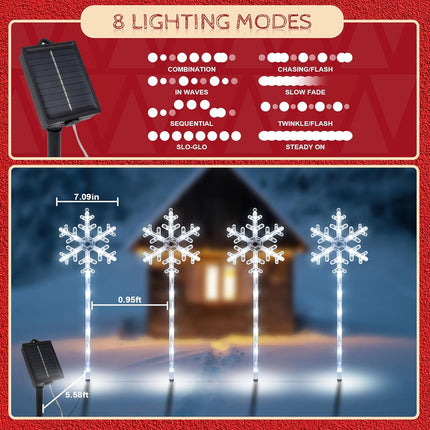 4 Pack Solar Powered Snowflake Pathway Lights, Waterproof Outdoor Christmas Decor