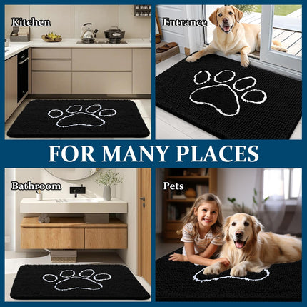 Dog Door Mat 36x24 Paw Print Chenille Mud Mat Absorbent Non Slip Washable Indoor