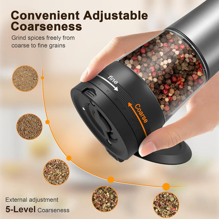 2-Speed Electric Salt & Pepper Grinder Set with LED & USB Charging Base