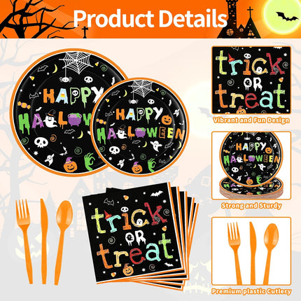 175-Piece Halloween Tableware Set for 25, Plates, Cups, Napkins & Utensils
