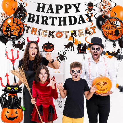40-Piece Halloween Party Decor Set, Happy Birthday Banner, Cat Foil & Confetti Balloons