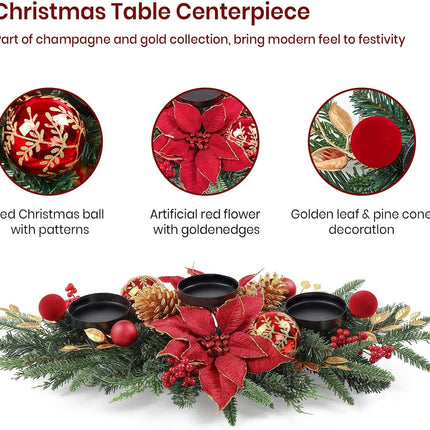 Christmas Table Decor – Centerpiece with Candle Trays, Berries & Pinecones