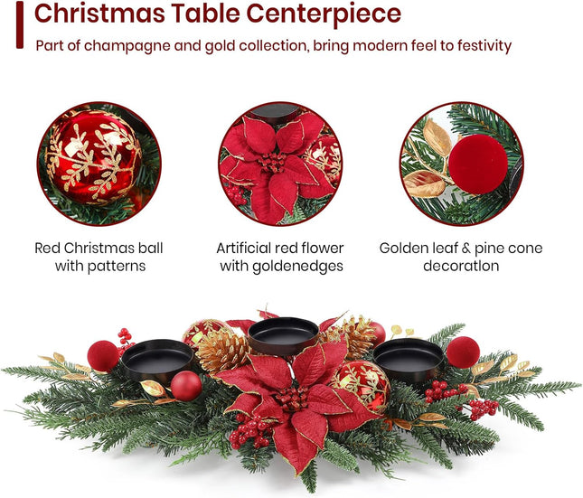 Christmas Table Decor – Centerpiece with Candle Trays, Berries & Pinecones