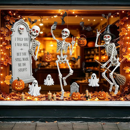 6-Sheet Extra Large Halloween Window Clings, Reusable Skeleton Bat Ghost Pumpkin Decals