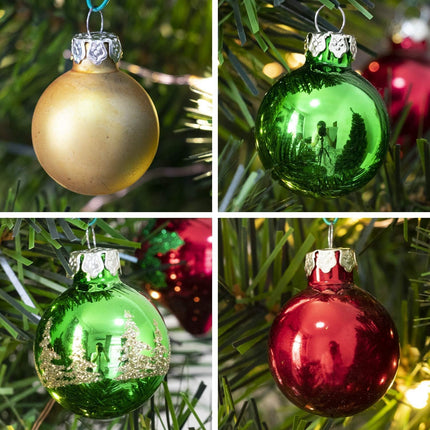 15 PCS Mini Christmas Ornaments Red Gold Green Glass Tree Decorations