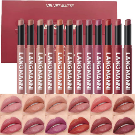 12PCS Velvet Matte Lipstick Set Nude Waterproof Long Lasting Lip Colors