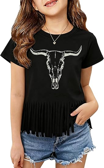 Girls Cowgirl T Shirt Western Rodeo Country Short Sleeve Kids Top Size 13-14 Years