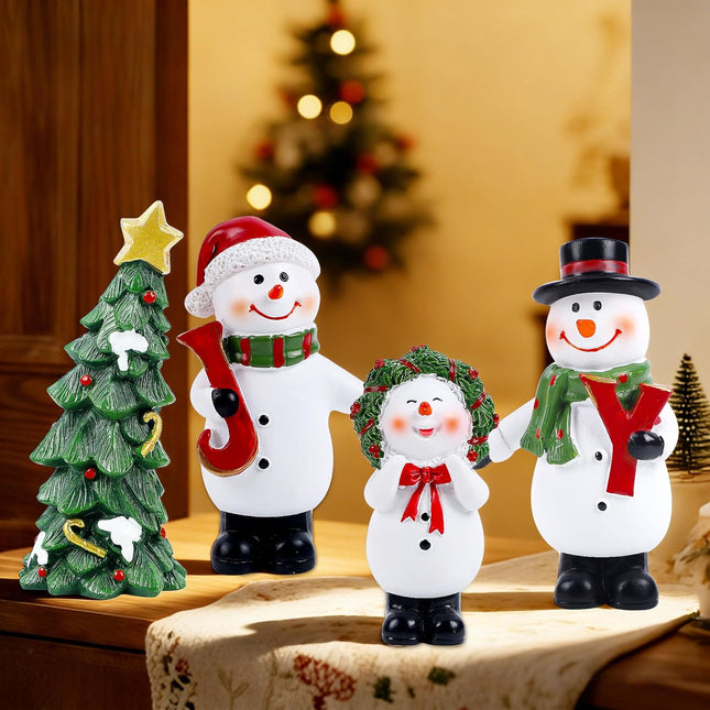 4PCS Resin Snowman Ornaments – Christmas Table & Shelf Decorations
