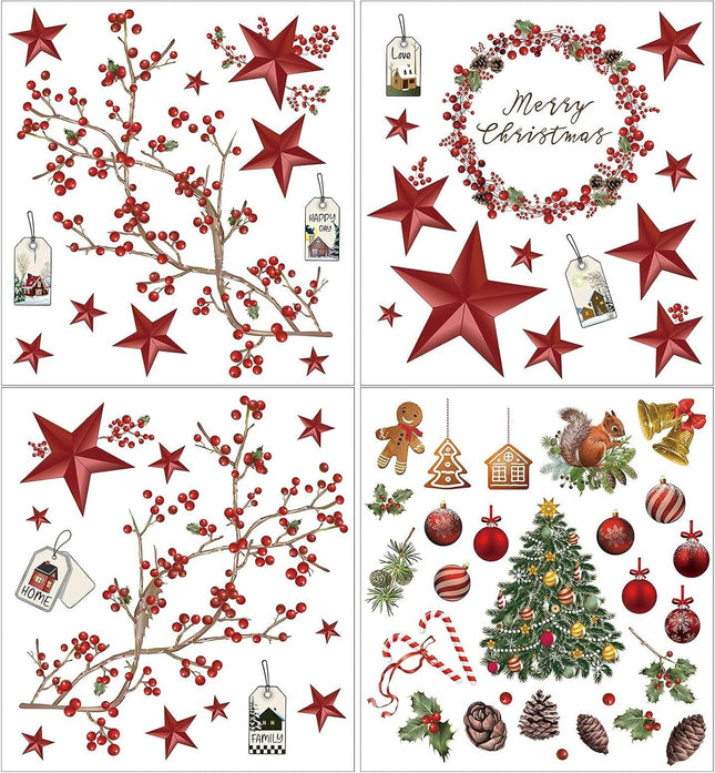 4PCS Christmas Window & Wall Stickers – Removable Xmas Decorations