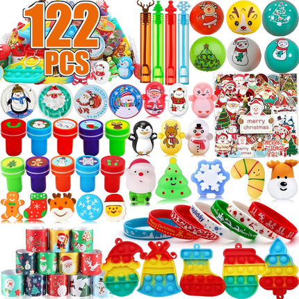122-Piece Christmas Party Favors – Pop It Fidget Toys & Treasure Box Prizes for Kids