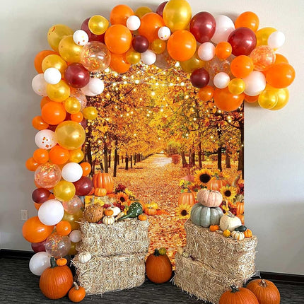 Autumn Forest Photography Backdrop 5x7FT – Fall Leaves & Pumpkins for Thanksgiving