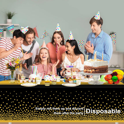 2-Pack Black & Gold Tablecloth Set – Disposable Party Table Covers 54x108"