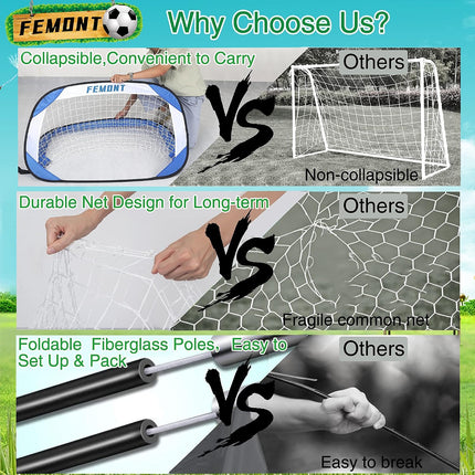 Portable Soccer Goals Set 4x2.5FT Pop Up Football Nets with Carry Bag for Kids