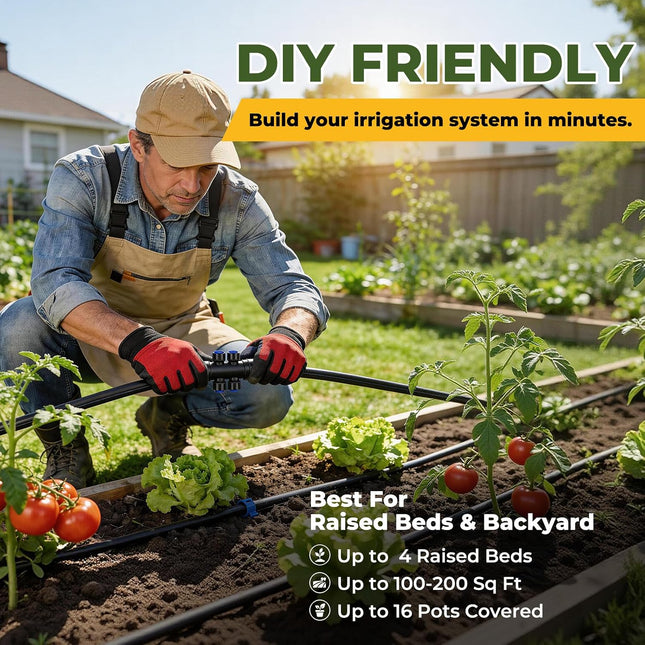 100FT Drip Irrigation System Kit with Quick Connect Tubing, Adjustable Emitters for Garden