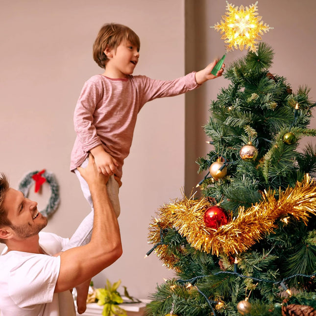 Christmas Tree Topper, 9.25” Snowflake with 20 Lights, Silver & Gold, 120V Plugin
