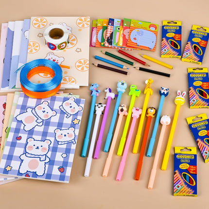 63Pcs Cute Cartoon Animal Stationery Set – Birthday Gifts, Pencils, Pens & More