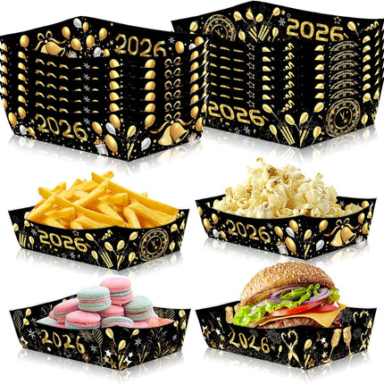 24-Piece Black & Gold Food Trays – Disposable Party Trays for New Year 2026