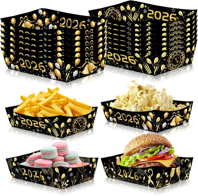 24-Piece Black & Gold Food Trays – Disposable Party Trays for New Year 2026